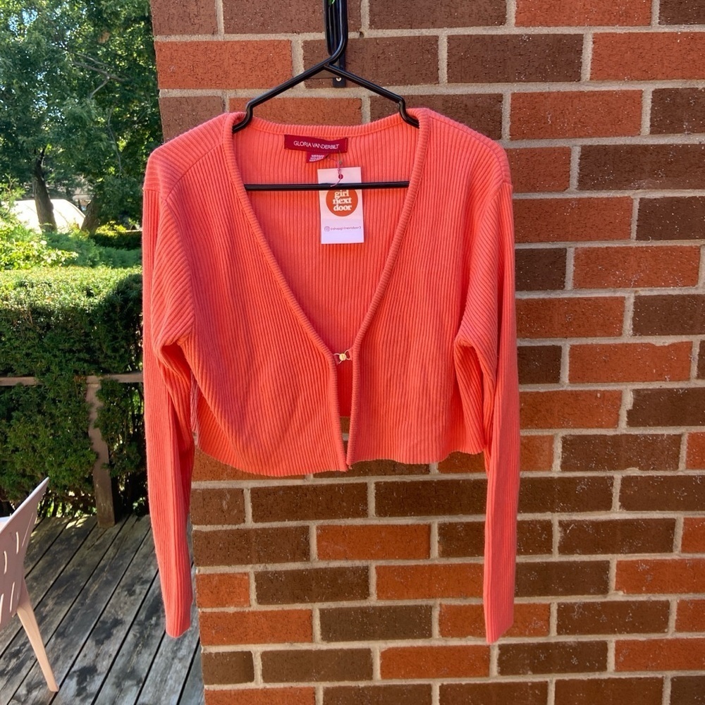 Coral Pink Open Front Crop Sweater